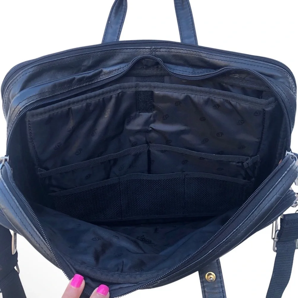 American Tourister Black Leather Laptop Bag